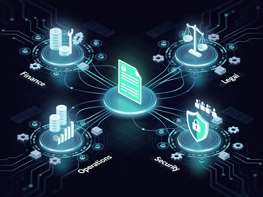 Diagrama de blockchain y contratos inteligentes aplicados a la gestión financiera corporativa