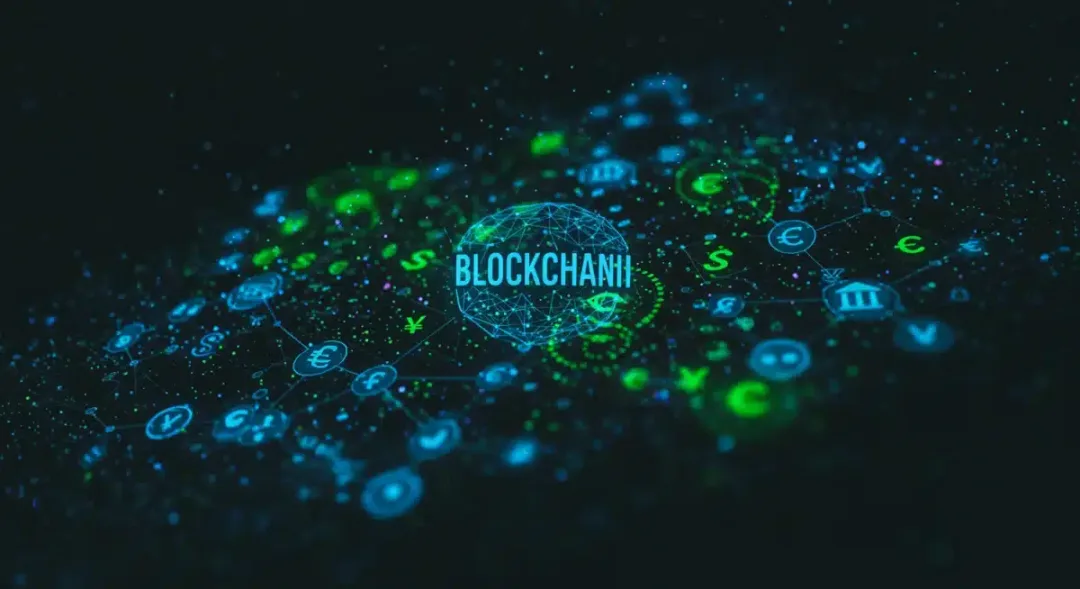 Red compleja de nodos y líneas que simbolizan la tecnología blockchain y su integración en sistemas financieros tradicionales, destacando seguridad y escalabilidad.
