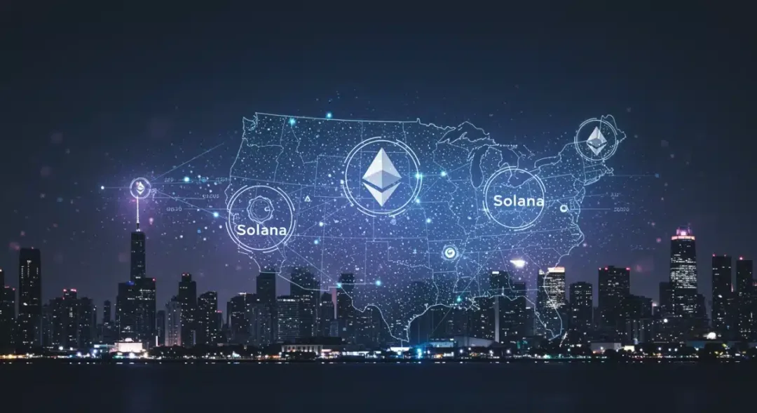 Redes blockchain escalables como Ethereum y Solana en un entorno digital futurista de Estados Unidos en 2026.