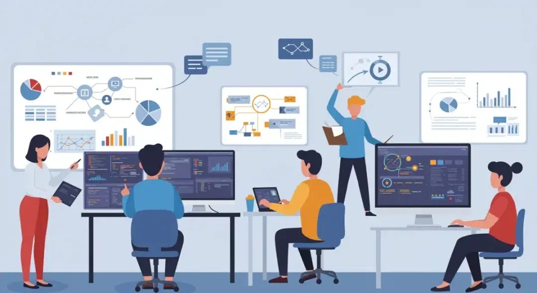 Equipo multidisciplinar colaborando en el desarrollo de aplicaciones descentralizadas de Web3.