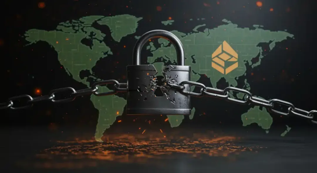 Cerradura digital rota con símbolos de criptomonedas y mapa de EE. UU., representando el hackeo de CryptoVault y la necesidad de seguridad urgente.