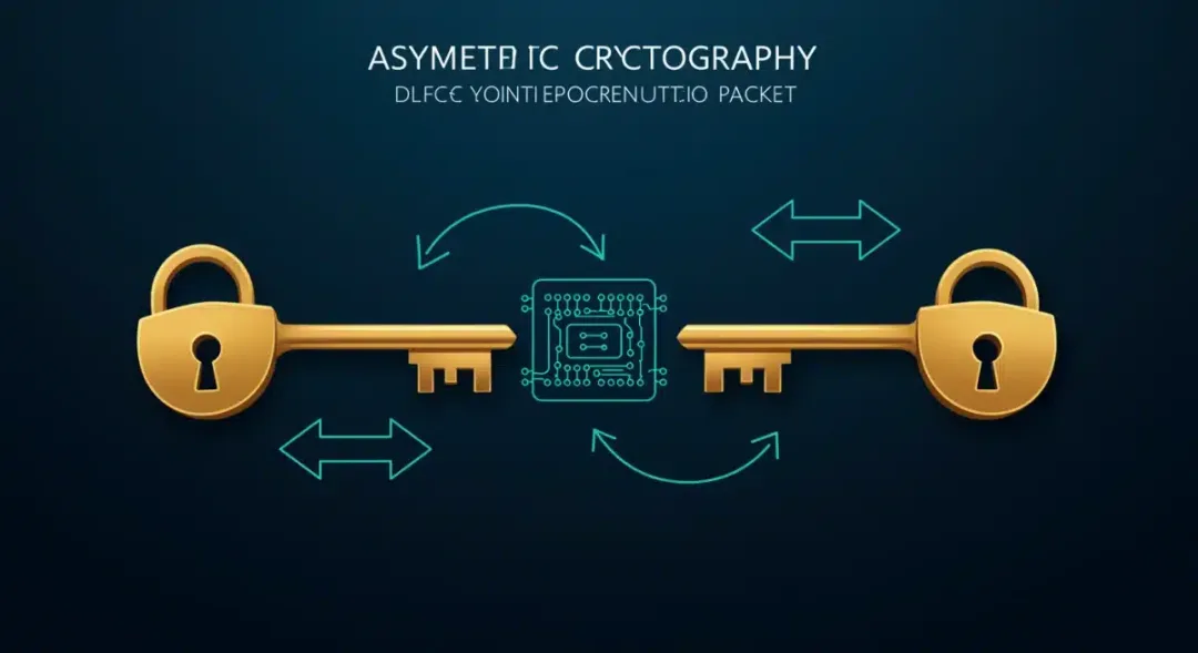 Representación visual de la criptografía asimétrica con un par de claves pública y privada, ilustrando la seguridad en las transacciones.