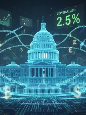 Ilustración digital de las regulaciones cripto de 2026 impactando positivamente el PIB de Estados Unidos.