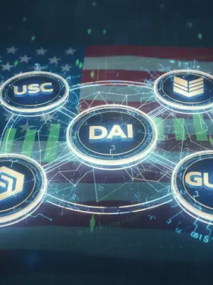Gráfico digital mostrando el crecimiento del 25% de stablecoins en EE.UU. en un entorno inflacionario.