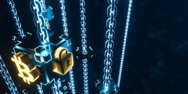 A digital gavel striking down on a blockchain interface, symbolizing the power of governance tokens in decision-making. The background shows various altcoin logos and voting charts.