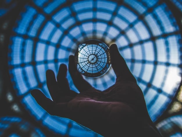 A compass pointing towards a blockchain network, with various hands reaching out to adjust the direction, representing the influence of governance tokens on project direction.