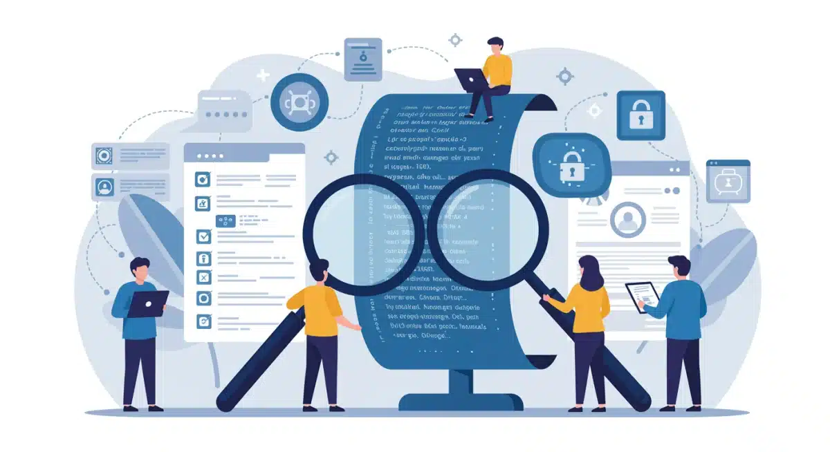 Expertos en ciberseguridad analizando el código de un smart contract en busca de vulnerabilidades.