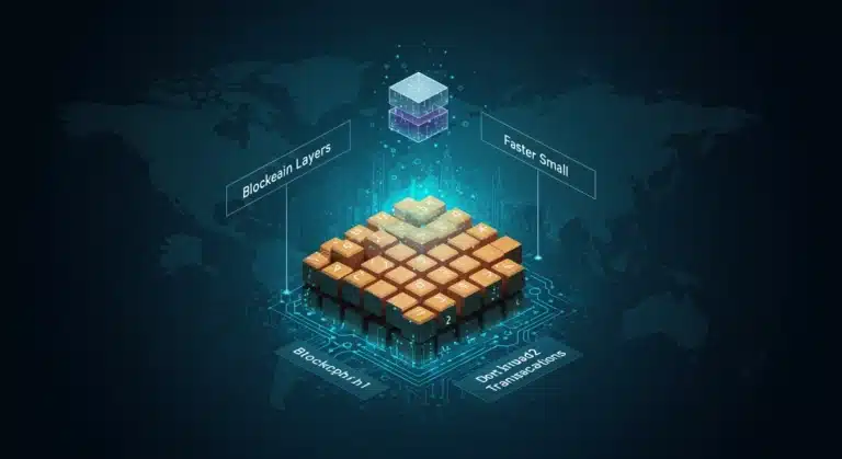 Representación visual de las capas 1 y 2 de blockchain, destacando su interacción para mejorar la eficiencia y escalabilidad en el ecosistema cripto.