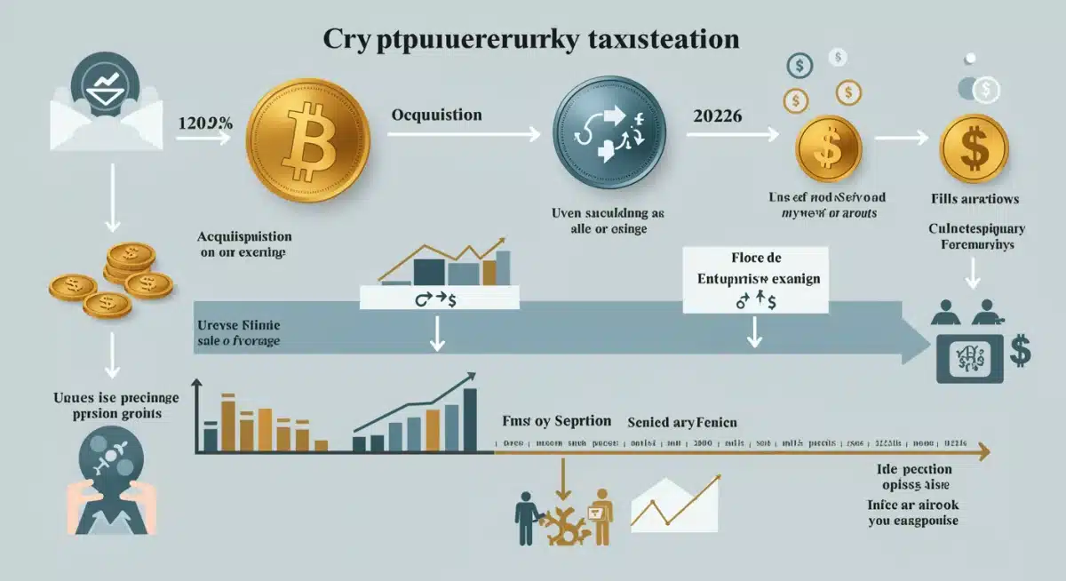 Infografía que muestra el ciclo de vida fiscal de las criptomonedas y cómo las nuevas regulaciones del IRS afectarán cada etapa.
