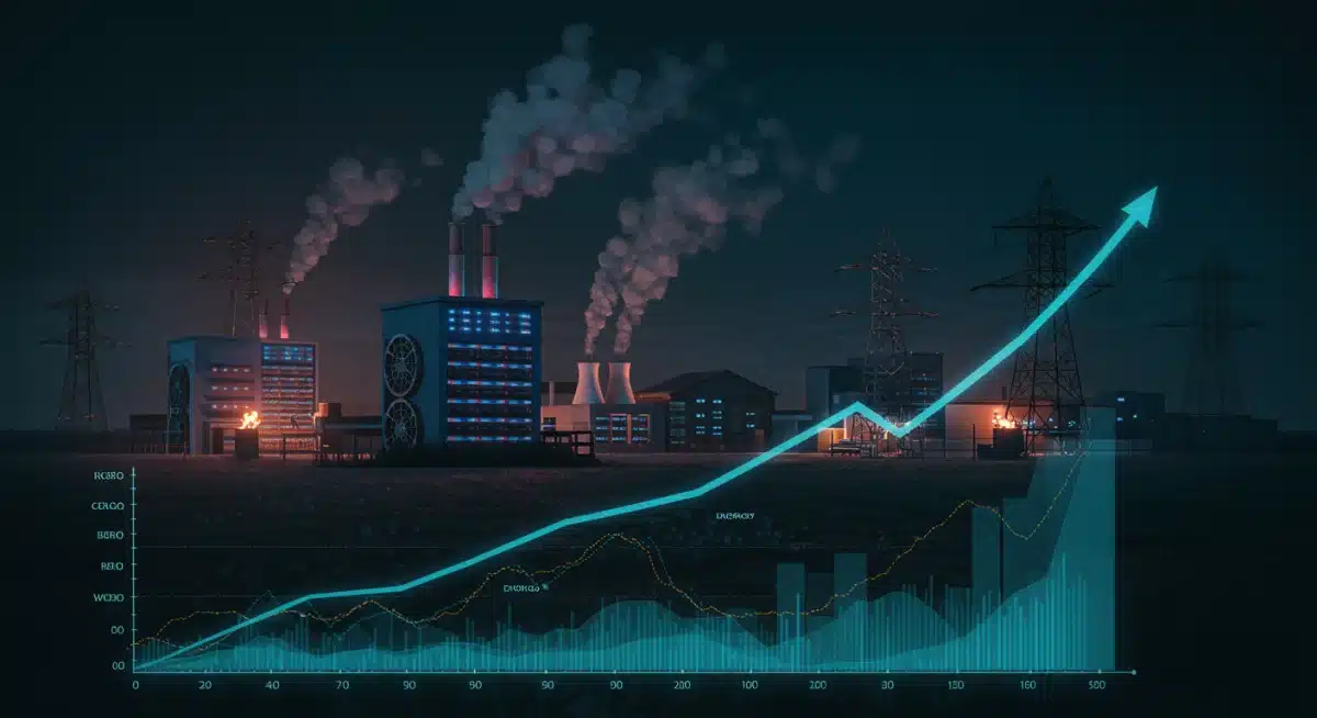 Ilustración del alto consumo energético de la minería Proof of Work (PoW) en centros de datos.