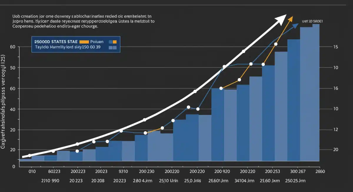Gráfico de crecimiento exponencial de empleos en blockchain y criptomonedas en EE. UU. hasta 2026.