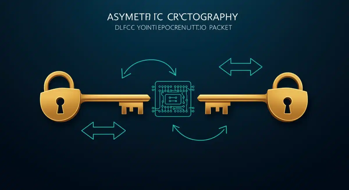 Representación visual de la criptografía asimétrica con un par de claves pública y privada, ilustrando la seguridad en las transacciones.