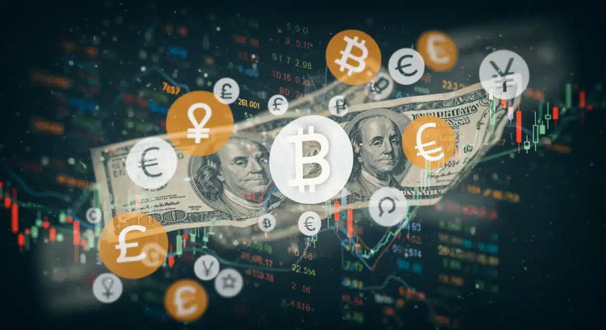 Representación visual de la economía de EE. UU. y la integración de criptomonedas.