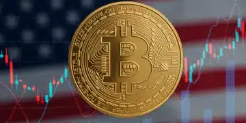 Gráfico financiero mostrando el crecimiento del Bitcoin y el impacto de los ETF al contado en el trading de EE. UU. en 2026.