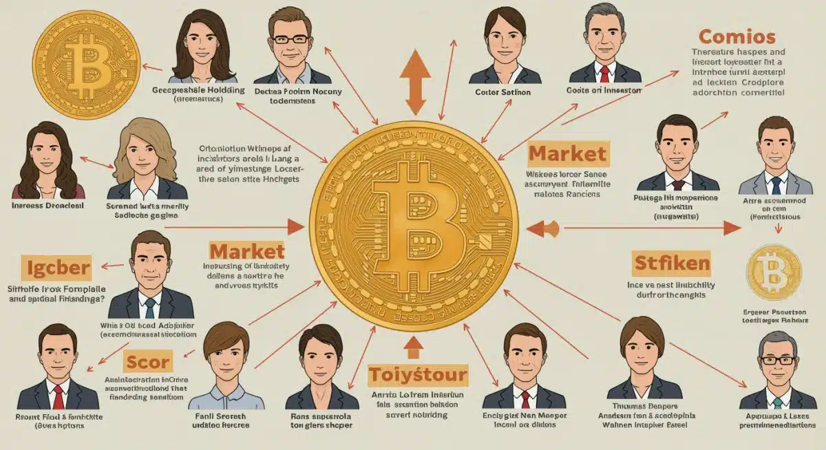 Infografía sobre las implicaciones económicas de la tenencia corporativa de Bitcoin, incluyendo adopción institucional y estabilidad del mercado.