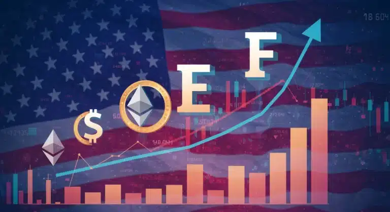 Gráfico de inflación en EE. UU. con símbolos de criptomonedas, representando refugio y riesgo.