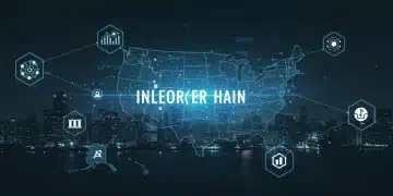 Redes blockchain interconectadas visualizando la interoperabilidad y el flujo de datos en Estados Unidos en 2026.