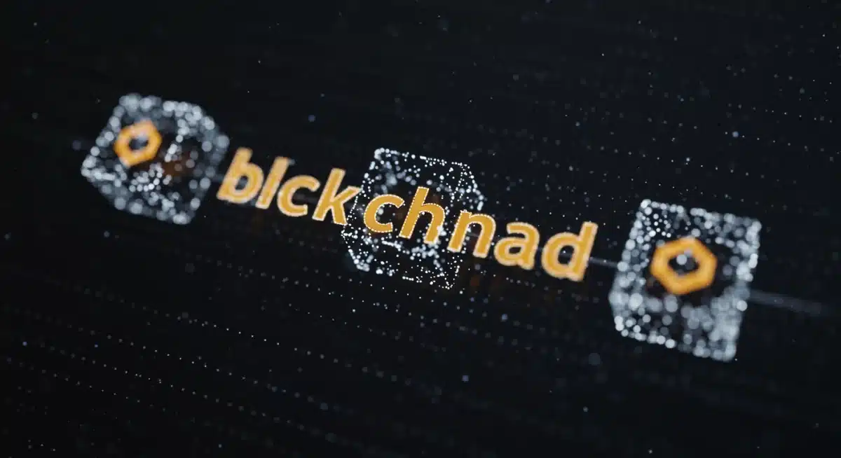 Detalle de un libro mayor de blockchain con bloques de transacciones seguras.