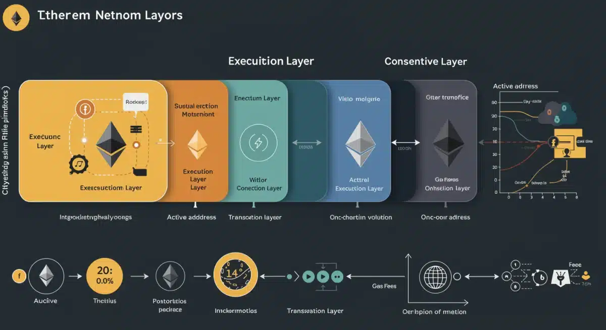 Infografía de métricas on-chain de la red Ethereum y su funcionamiento.