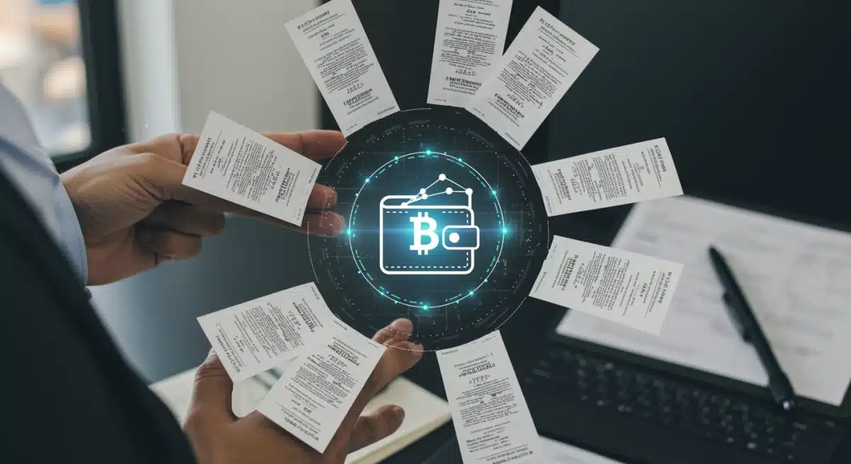 Documentos regulatorios y leyes rodeando un icono de cartera digital, simbolizando la regulación cripto.