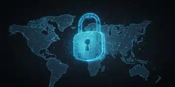 Candado digital en una red blockchain, representando la seguridad de activos digitales en Estados Unidos.