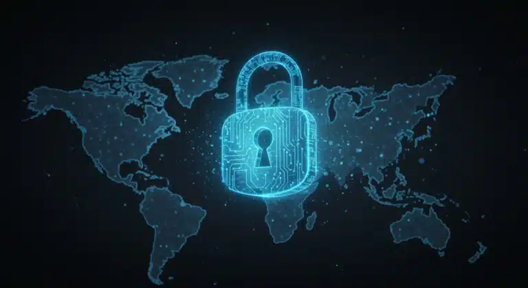 Candado digital en una red blockchain, representando la seguridad de activos digitales en Estados Unidos.