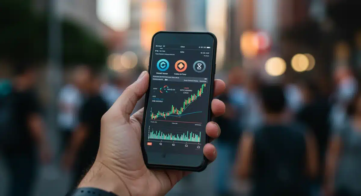 Persona utilizando una aplicación de criptomonedas en un teléfono inteligente.