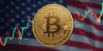 Gráfico futurista de la volatilidad del Bitcoin en 2026 con fluctuaciones del 15% y estrategias de inversión en EE. UU.