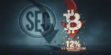 Gráfico de Bitcoin cayendo un 12% tras el anuncio de la regulación SEC 2026 en EE. UU.