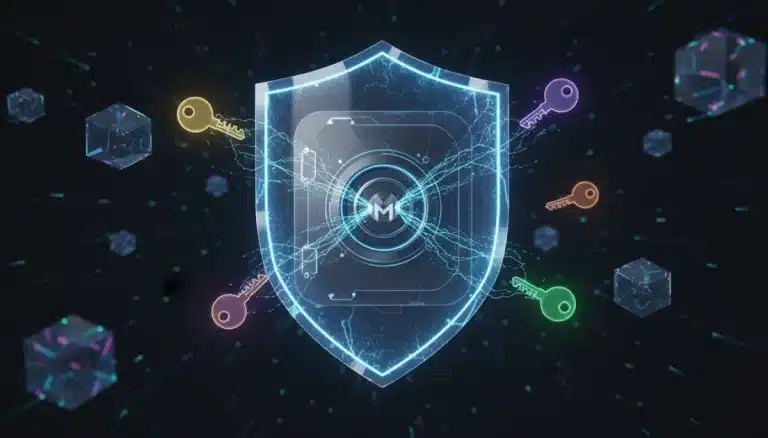 Bóveda digital segura con múltiples llaves, simbolizando la implementación de carteras multisig 3 de 5 para seguridad criptográfica.
