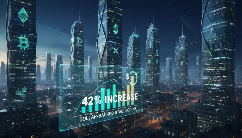 Stablecoins respaldadas por dólar: Auge del 42% en transacciones 2026