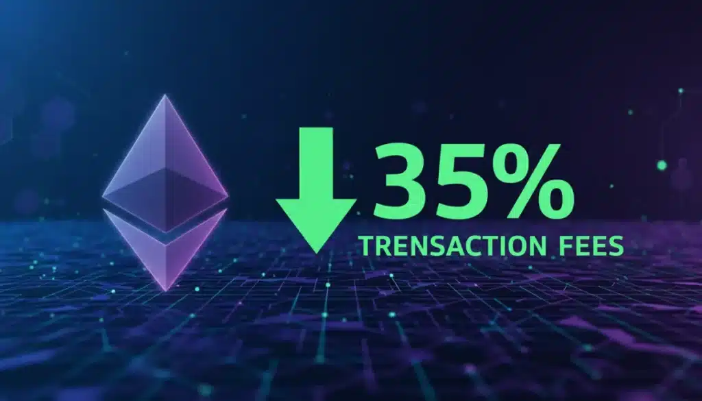 Gráfico que representa la reducción del 35% en las comisiones de transacción de Ethereum 2.0