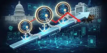 Representación visual del impacto de las stablecoins en la deuda nacional, mostrando una reducción del 15% proyectada para 2026.