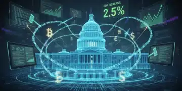 Regulaciones Cripto 2026: Impulso del PIB de EE. UU. en 2.5% Ilustración digital de las regulaciones cripto de 2026 impactando positivamente el PIB de Estados Unidos.