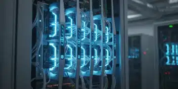 Servidor con luces azules representando un nodo Lightning Network avanzado